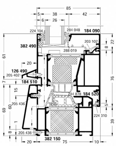 schuco finestre aws 75 piantina